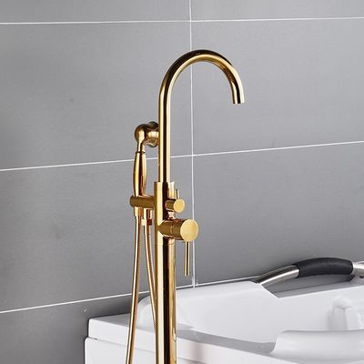 Piso del oro del ODM del OEM - grifo hermoso montado TUV de la tina del soporte del piso del grifo de bañera